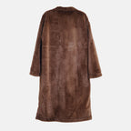 Faux Fur Collared Relaxed Longline Coat (Size XXL) - Brown