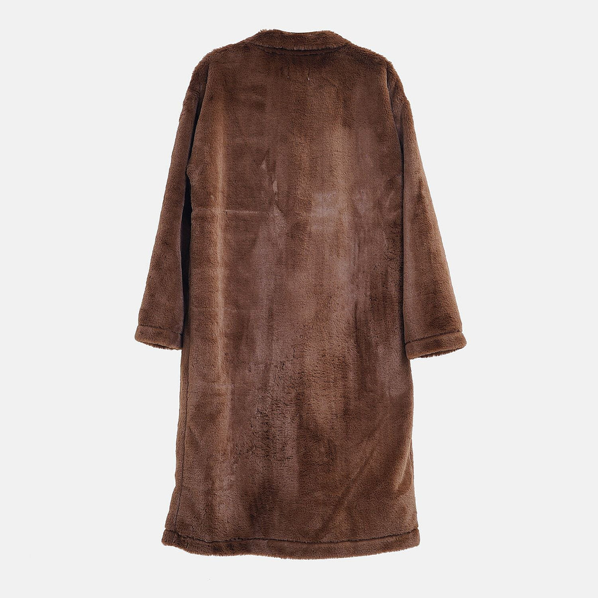 Faux Fur Collared Relaxed Longline Coat (Size L) - Brown 7575284 6