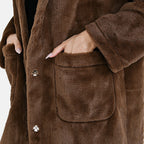 Faux Fur Collared Relaxed Longline Coat (Size XXL) - Brown
