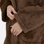 Faux Fur Collared Relaxed Longline Coat (Size XXL) - Brown