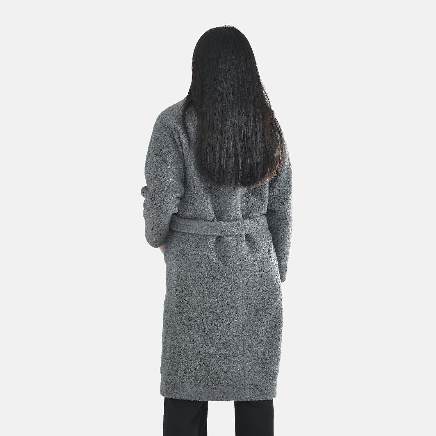 TAMSY Boucle Tie Belted Coat with 2 Side Pockets   - Grey 3890820 2