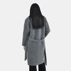 Tamsy Boucle Tie Belted Coat with 2 Side Pockets (Size L)  - Grey