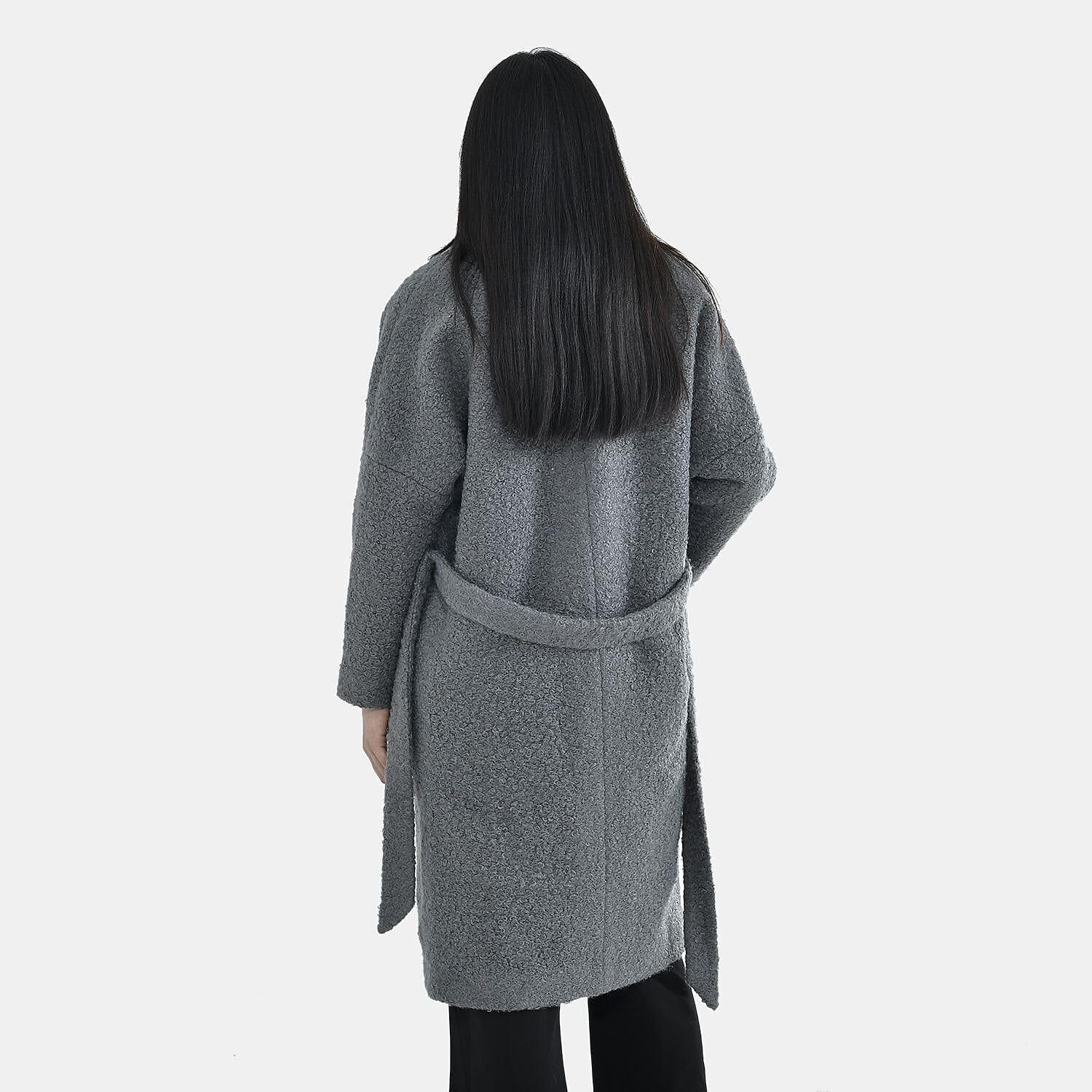 TAMSY Boucle Tie Belted Coat with 2 Side Pockets   - Grey 3890820 6