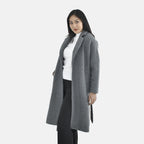 Tamsy Boucle Tie Belted Coat with 2 Side Pockets (Size L)  - Grey