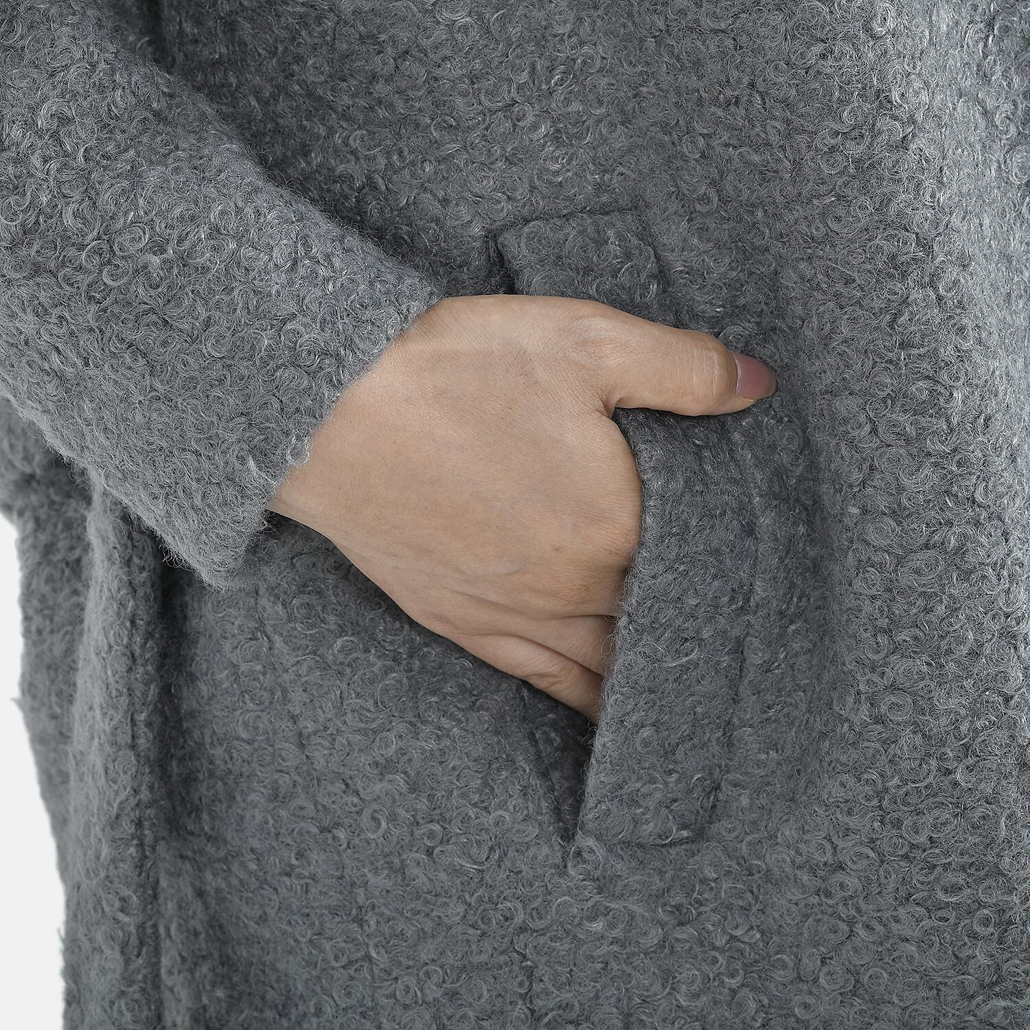 TAMSY Boucle Tie Belted Coat with 2 Side Pockets   - Grey 3890820 8