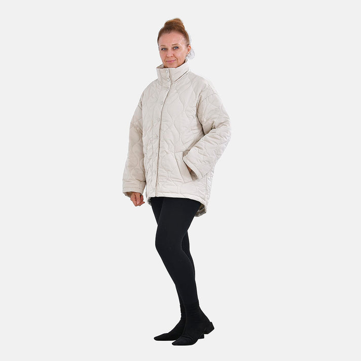 Tamsy Long Sleeve Quilted Warm Coat with Two Exterior Pockets (Size XL 20-22) - Beige 7572246 1