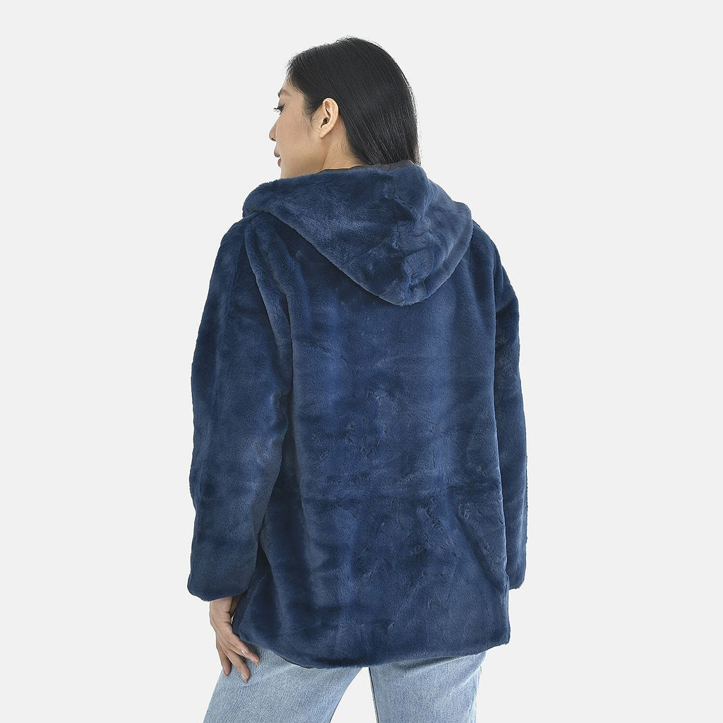 Tamsy Faux Fur Hoodie (Size L,16-18) - Navy
