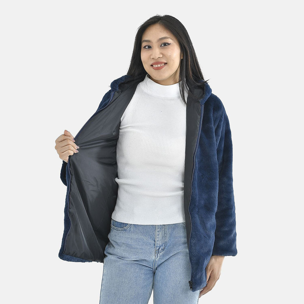 Tamsy Faux Fur Hoodie (Size L,16-18) - Navy