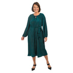 TAMSY Belted Plisse Round Neck Midi Dress with Keyhole & Tie Front Design (Curve Size, 20-26) - Green