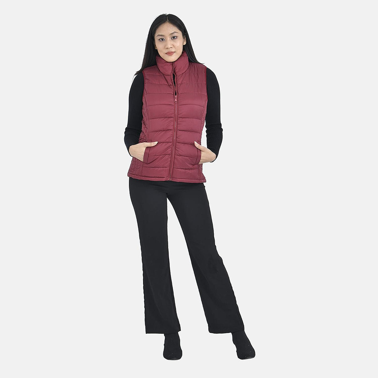 TAMSY Padded Gilet with 2 Side Zippered Pockets  - Cranberry 3888785 0
