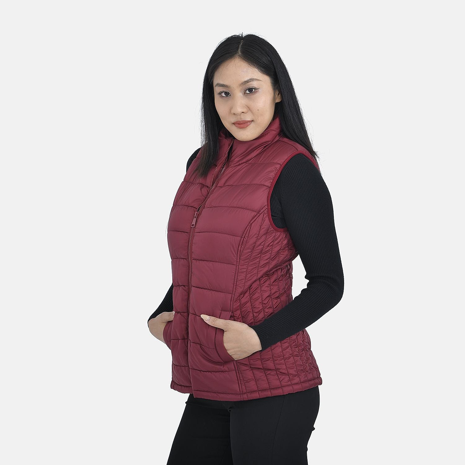 TAMSY Padded Gilet with 2 Side Zippered Pockets  - Cranberry 3888785 3