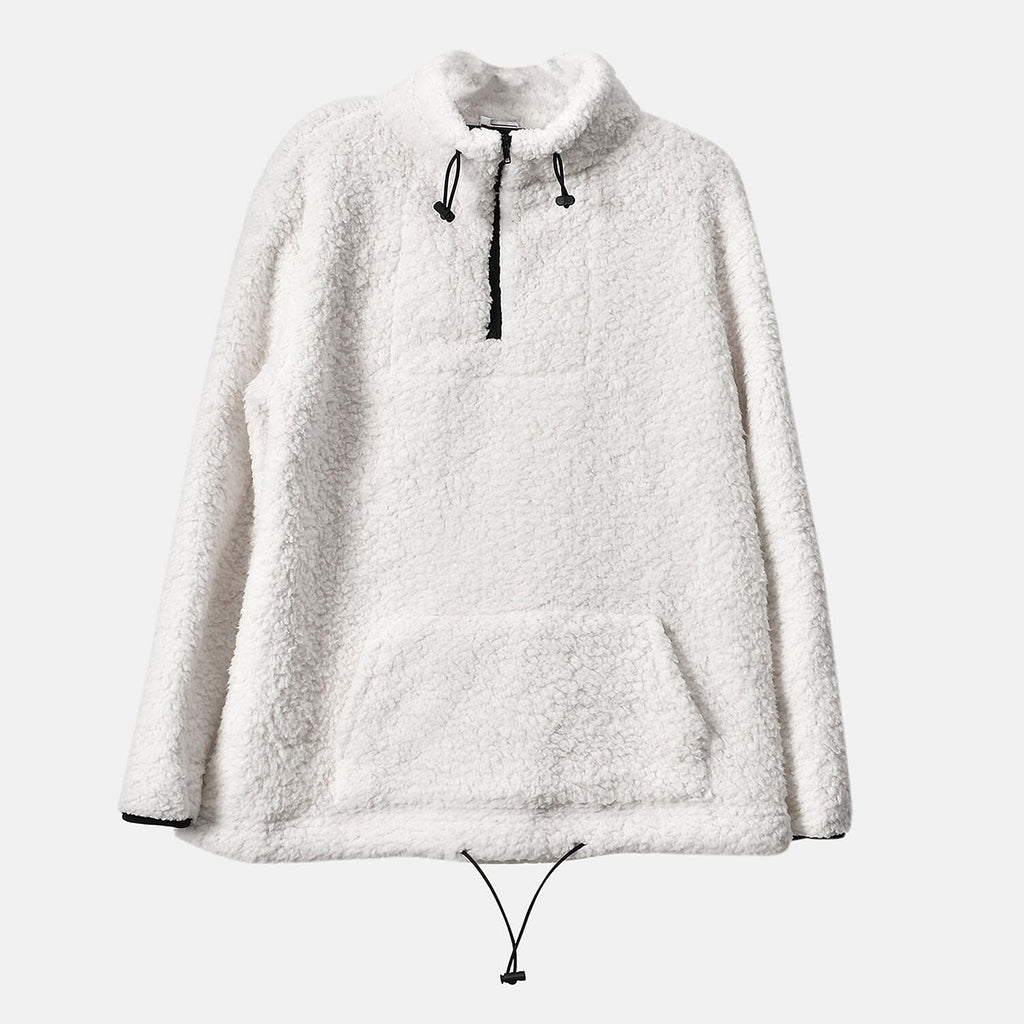 Half Zip Sherpa Sweatshirt With Handy Kangaroo Pocket (Size L) - White
