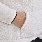 Half Zip Sherpa Sweatshirt With Handy Kangaroo Pocket (Size L) - White