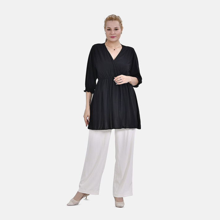 Tamsy Smocked Waist V-Neck Top in Solid Black 7692487 1