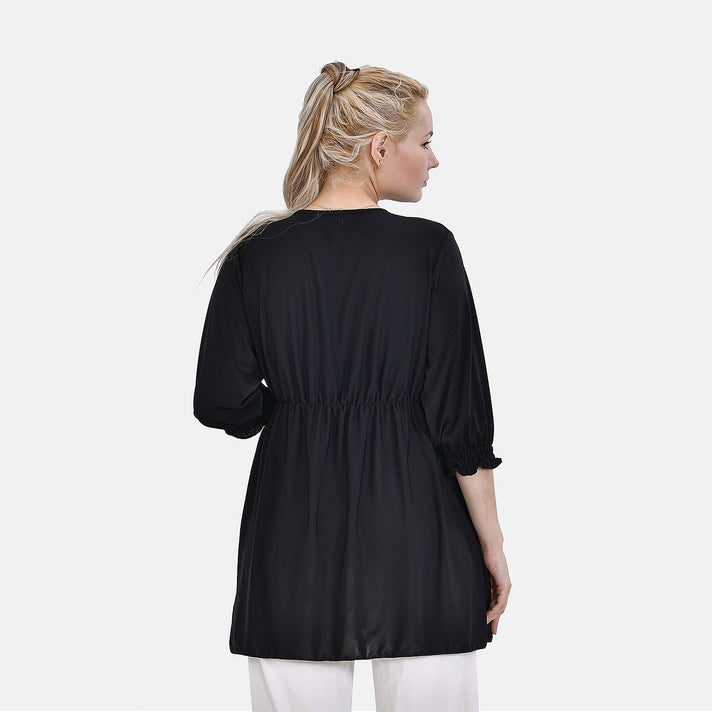 Tamsy Smocked Waist V-Neck Top in Solid Black 7692487 2