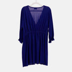 TAMSY Smocked Waist V Neck Solid Top (One Size 8-18) - Blue