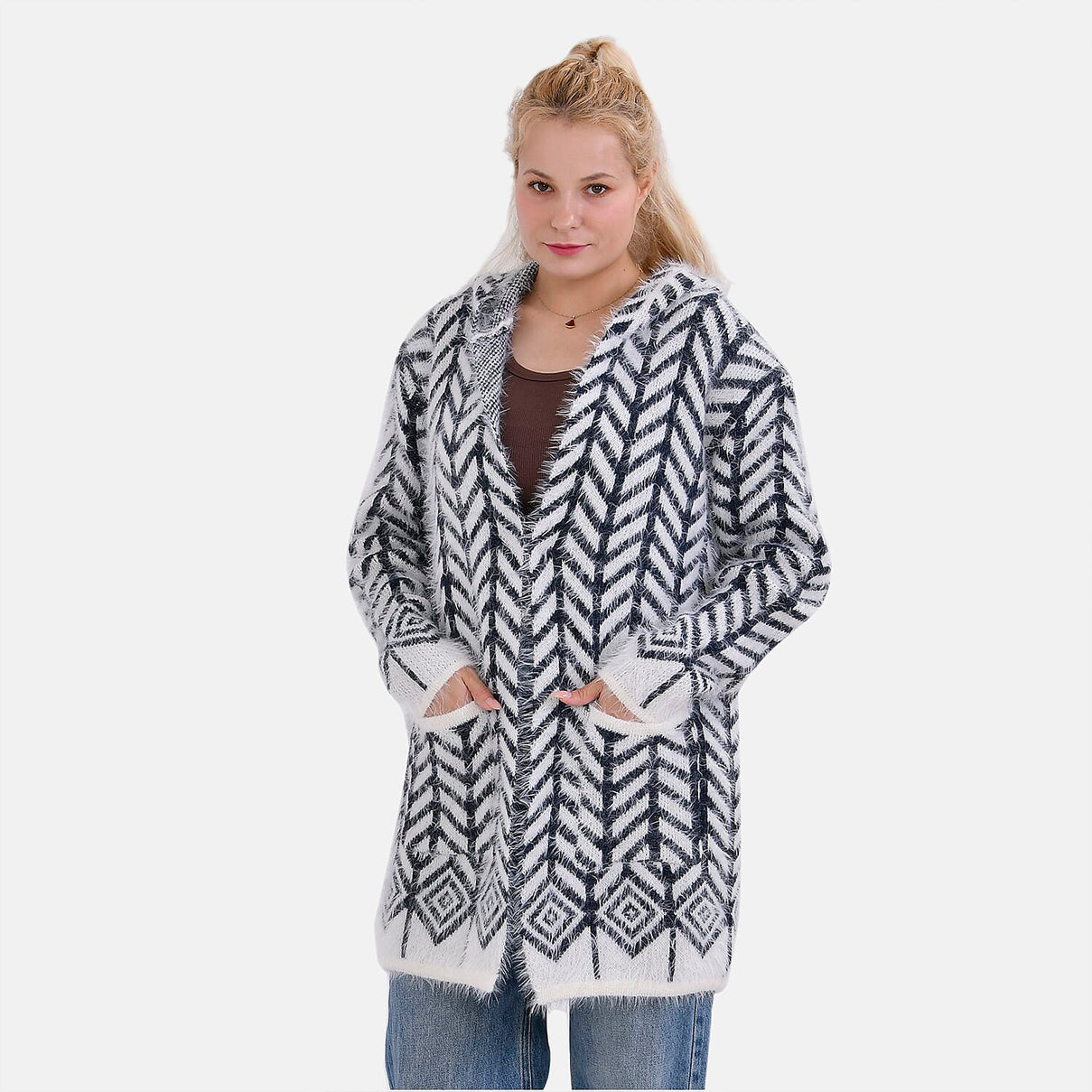 Tamsy Winter Coatigan with Hoodie (Size 8-20) Navy &amp; White 7808004 0