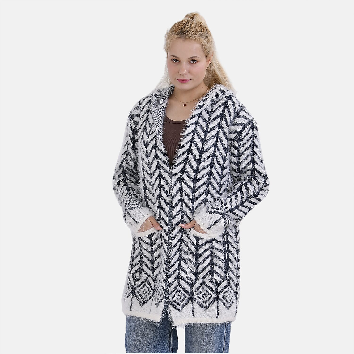 Tamsy Winter Coatigan with Hoodie (Size 8-20) Navy &amp; White 7808004 0