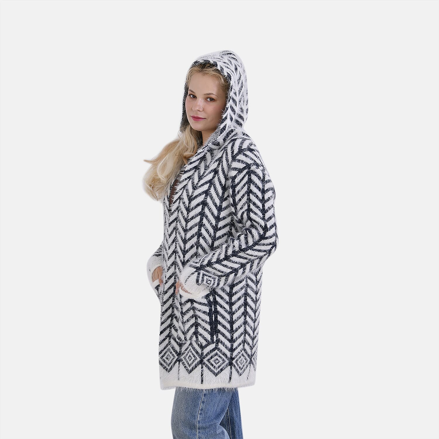 Tamsy Winter Coatigan with Hoodie (Size 8-20) Navy &amp; White 7808004 3