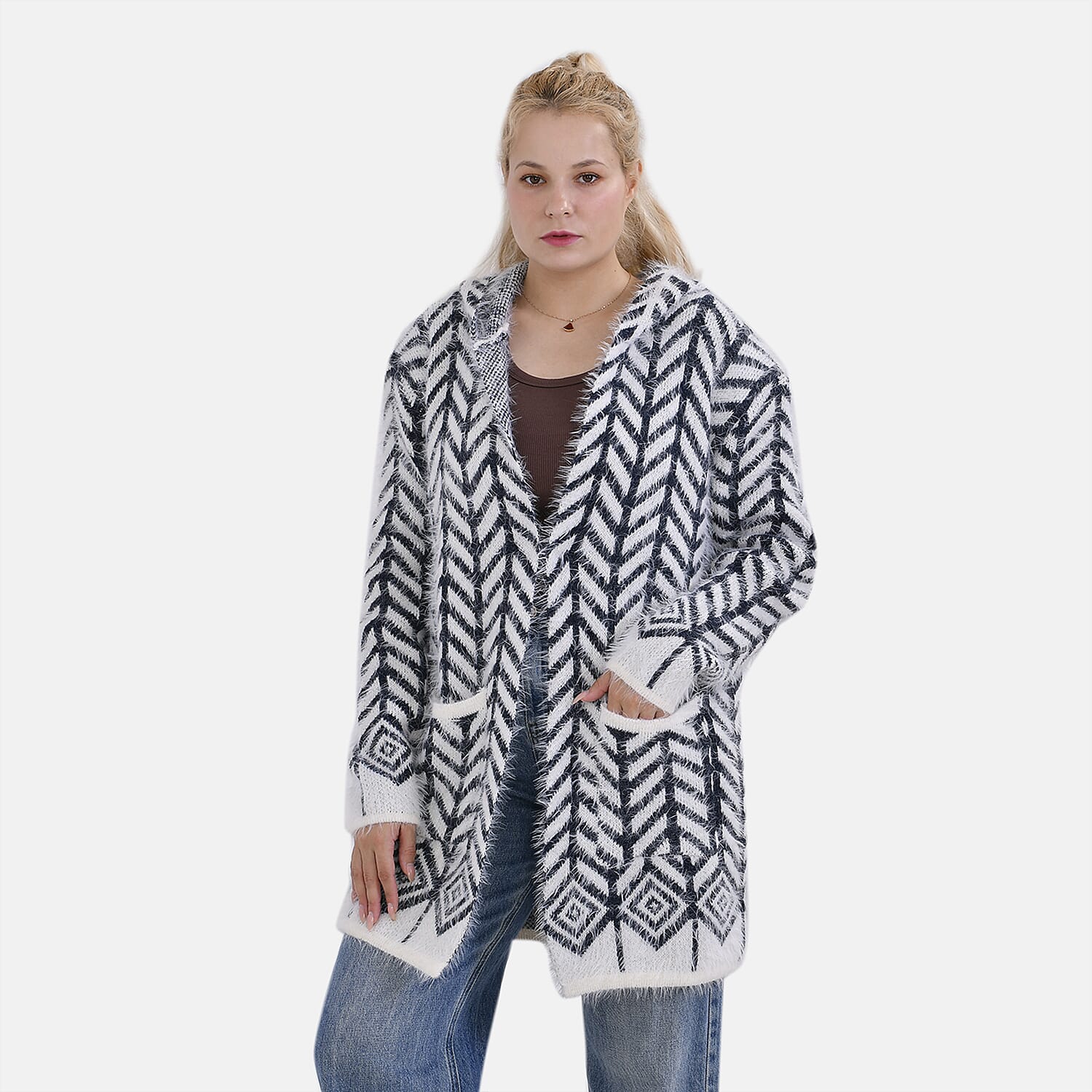 Tamsy Winter Coatigan with Hoodie (Size 8-20) Navy &amp; White 7808004 4