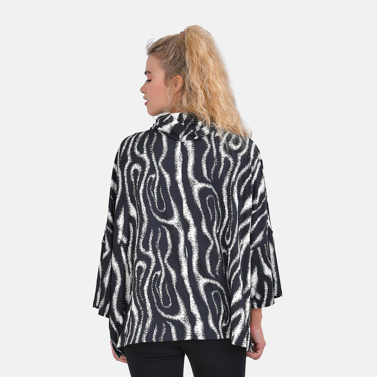 Zebra Print Stretchable Jersey Top with Stacked Collar (One Size 8-18) - Black &amp; White 7617354 2