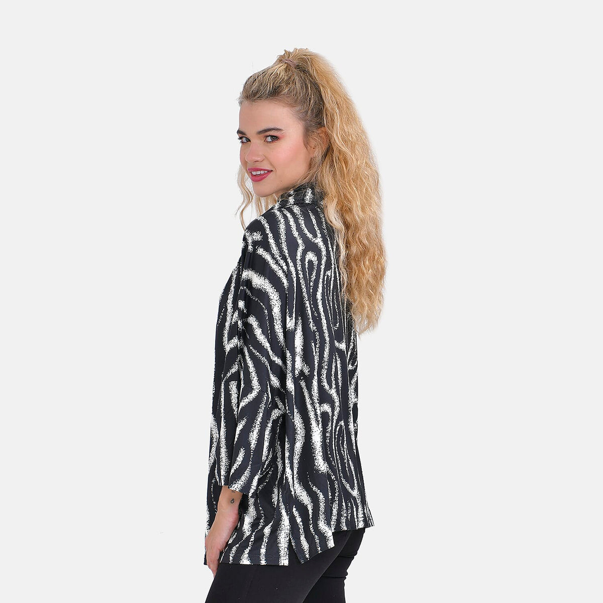 Zebra Print Stretchable Jersey Top with Stacked Collar (One Size 8-18) - Black &amp; White 7617354 3