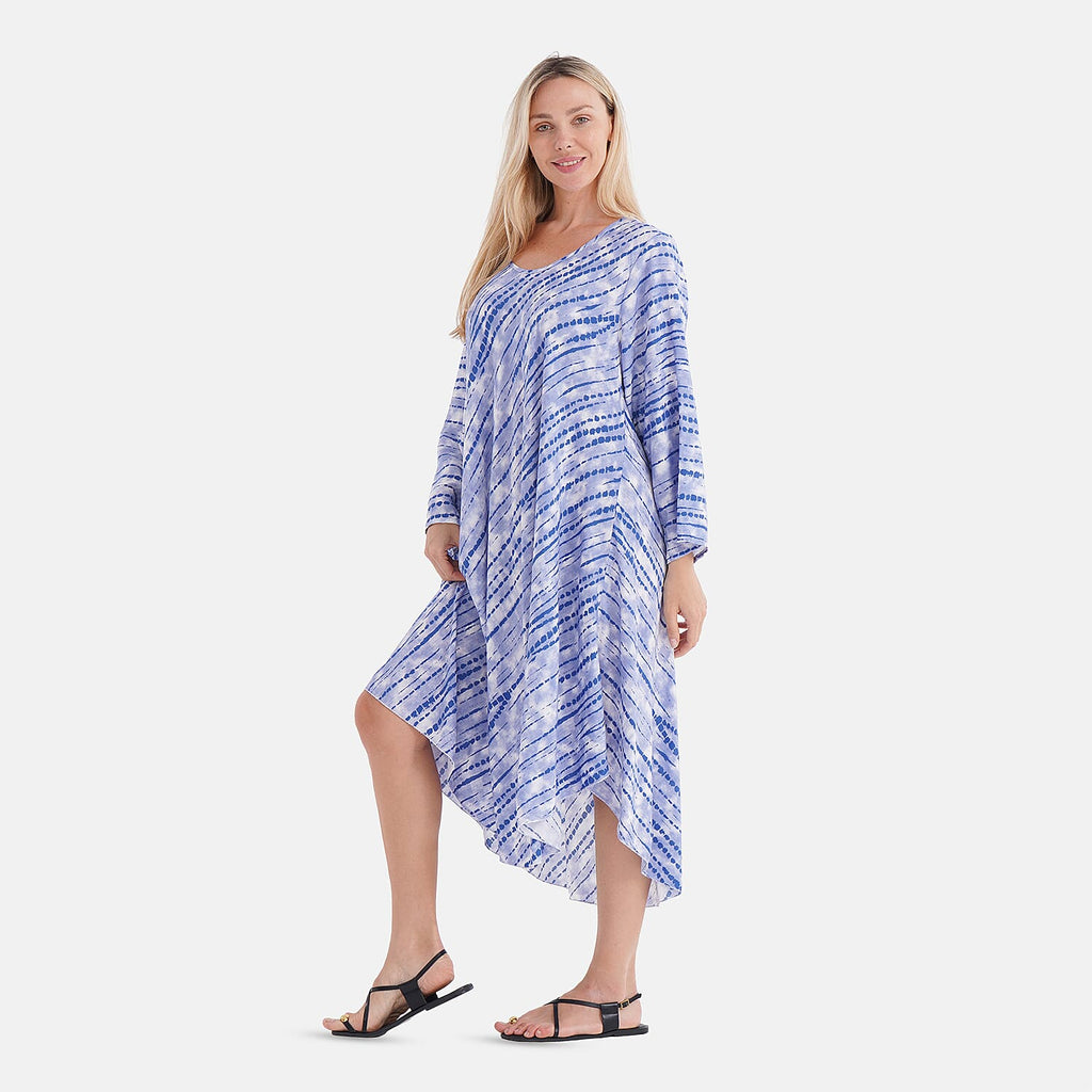 Tamsy 100% Viscose Tie-Dye Printe Midi Dress (Size 8 to 18) - Purple
