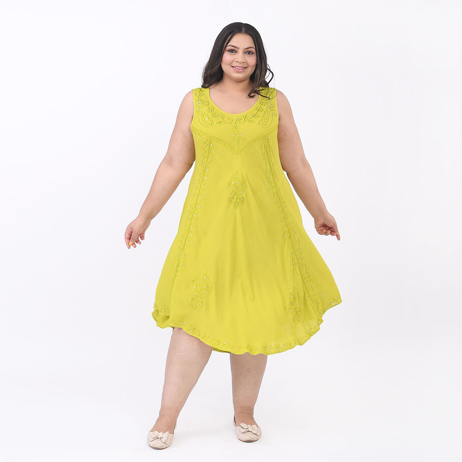 TAMSY Sequin Floral Embroidery Umbrella Dress -  - Lime 7263564 0