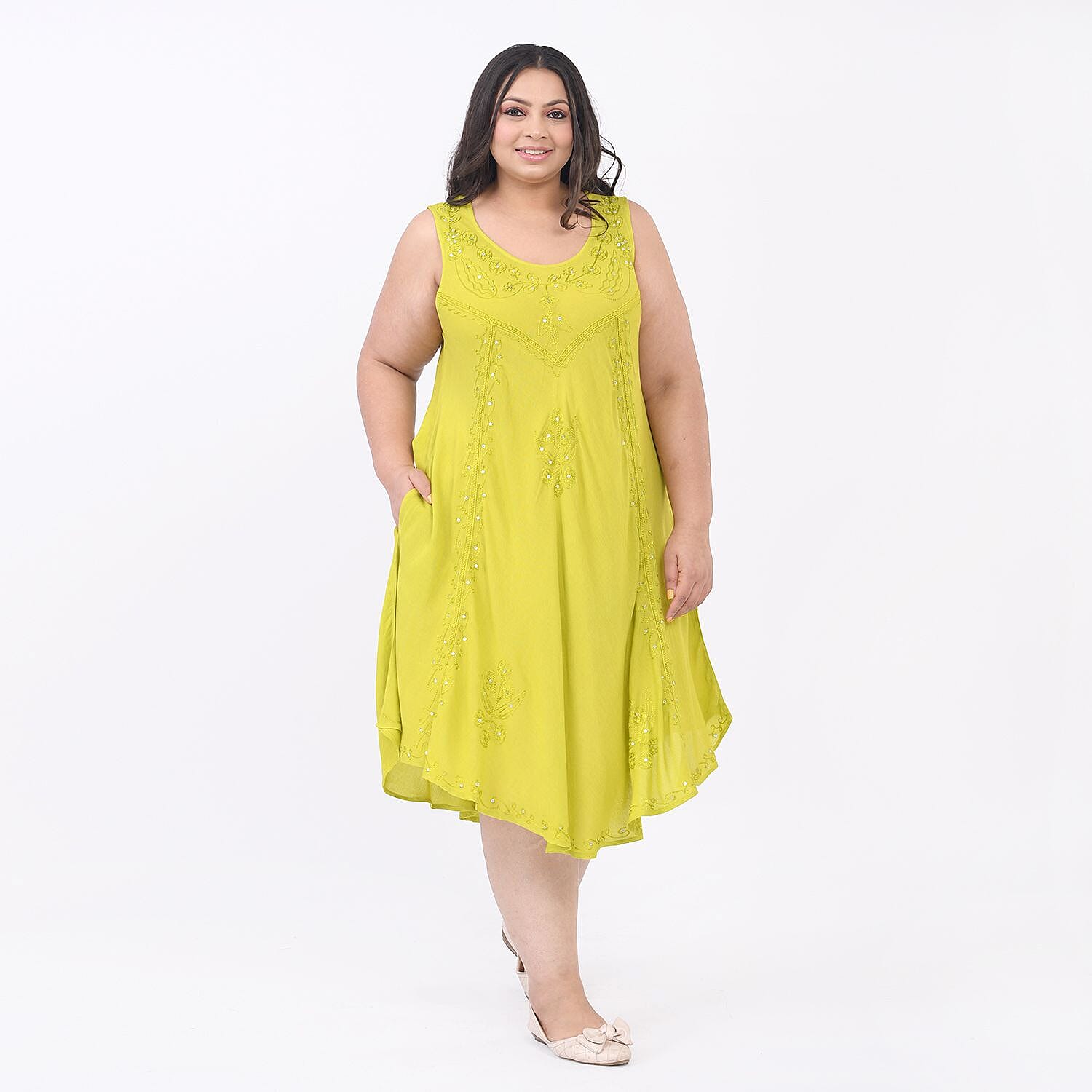 TAMSY Sequin Floral Embroidery Umbrella Dress -  - Lime 7263564 3