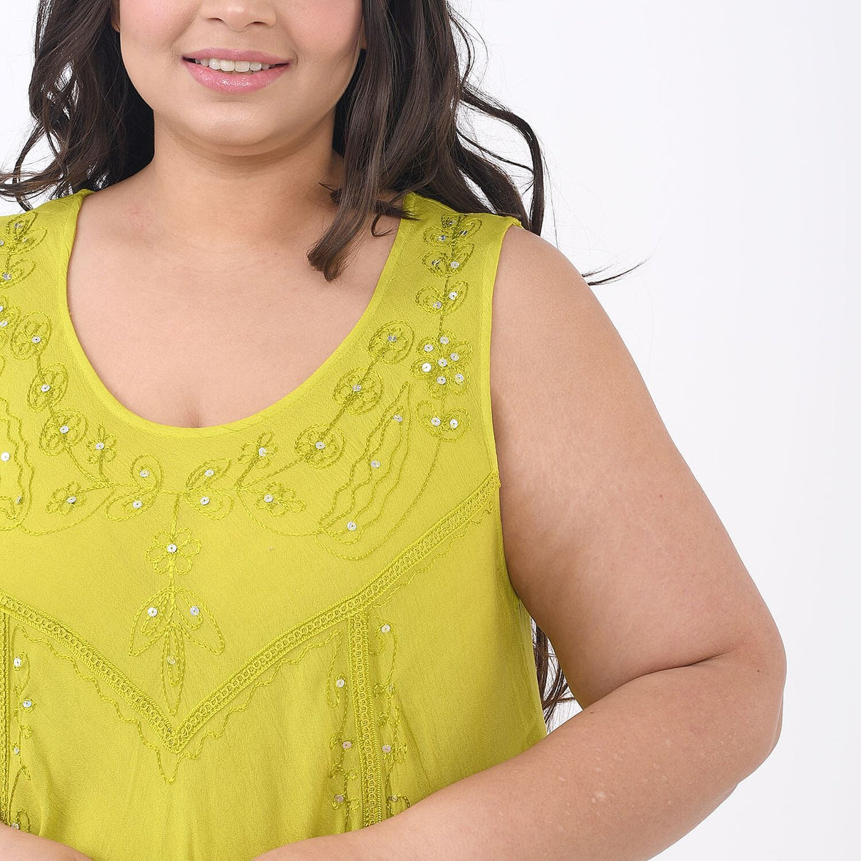 TAMSY Sequin Floral Embroidery Umbrella Dress -  - Lime 7263564 4