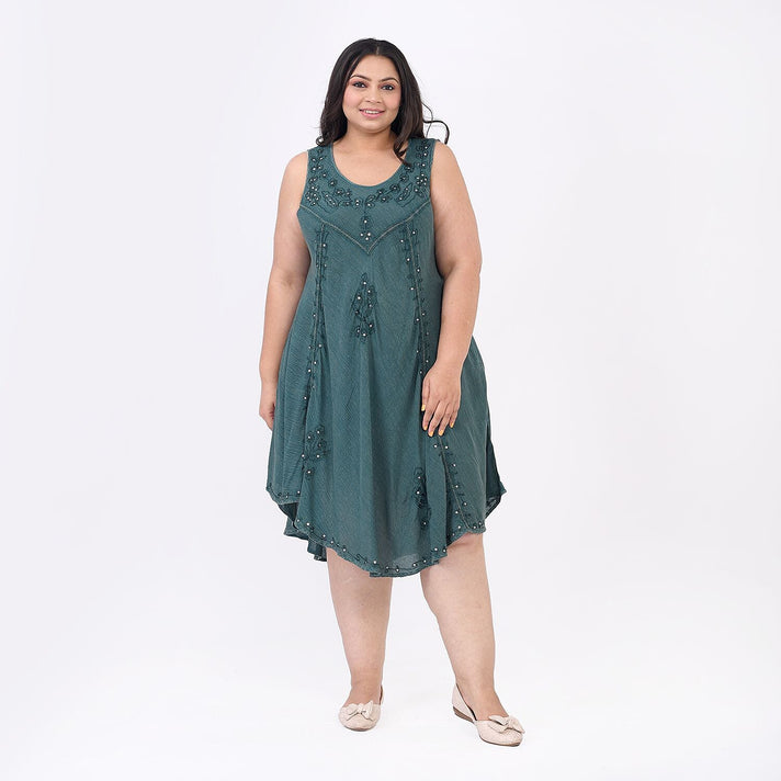 TAMSY Sequin Floral Embroidery Umbrella Dress  - Green 7263538 1