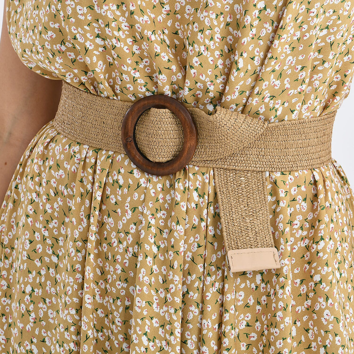 Tamsy - 100% Viscose Yellow &amp; White Flower Pattern Umbrella Dress with Belt(Curve Size 20-26) - Yellow V32518128 6