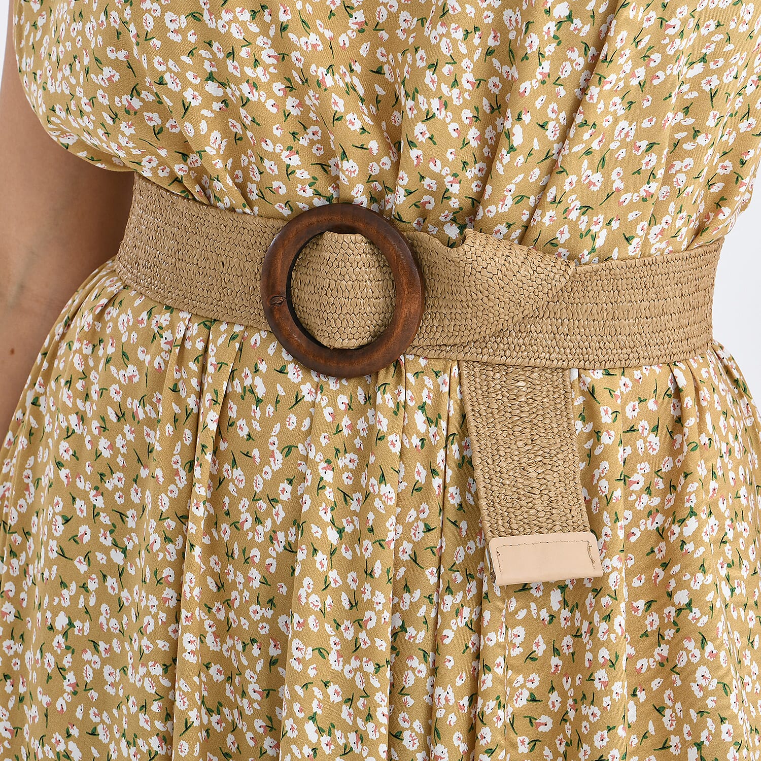 Tamsy - 100% Viscose Yellow &amp; White Flower Pattern Umbrella Dress with Belt(Curve Size 20-26) - Yellow V32518128 6