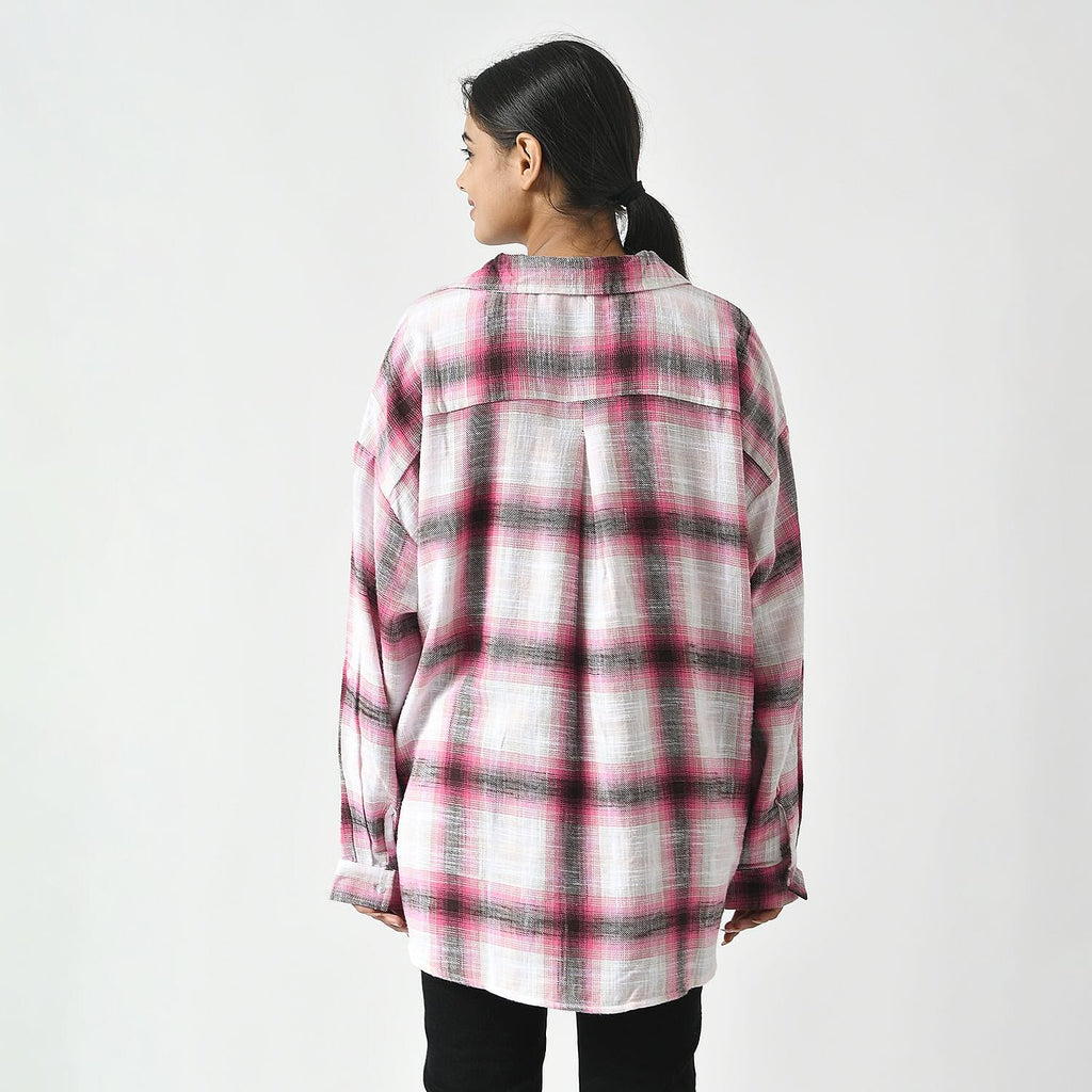 LA MAREY 100% Cotton Y-D Check Pattern with Side Two Pocket Shirt (Size L 16 - 18) - Pink