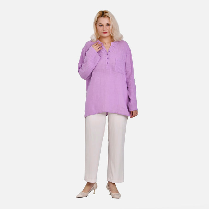 La Marey Cotton Blend 3-4 Sleeve Blouse (Size L) - Purple 7725320 1