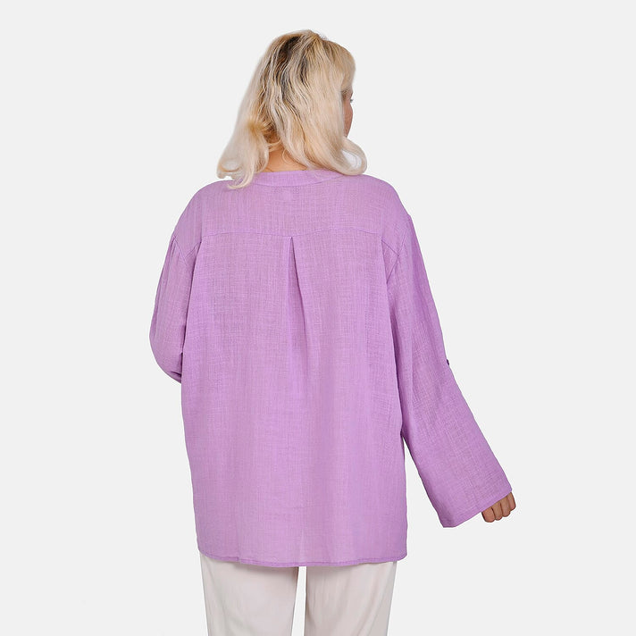 La Marey Cotton Blend 3-4 Sleeve Blouse (Size L) - Purple 7725320 2