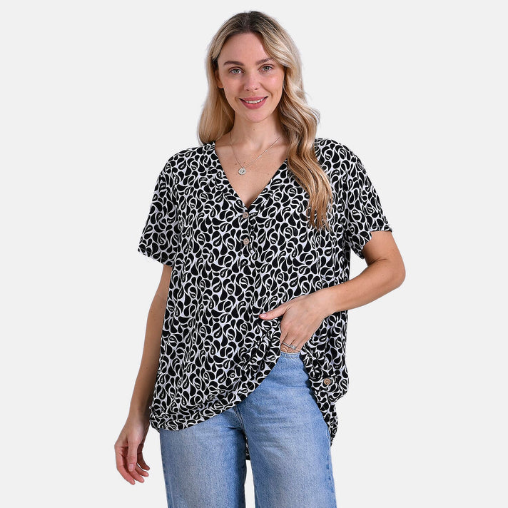 Tamsy Printed Blouse (Size 79x1 cm) - White - Black 8028279 2