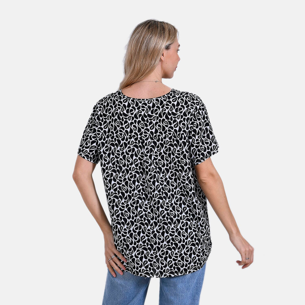 Tamsy Printed Blouse (Size 79x1 cm) - White - Black 8028279 5