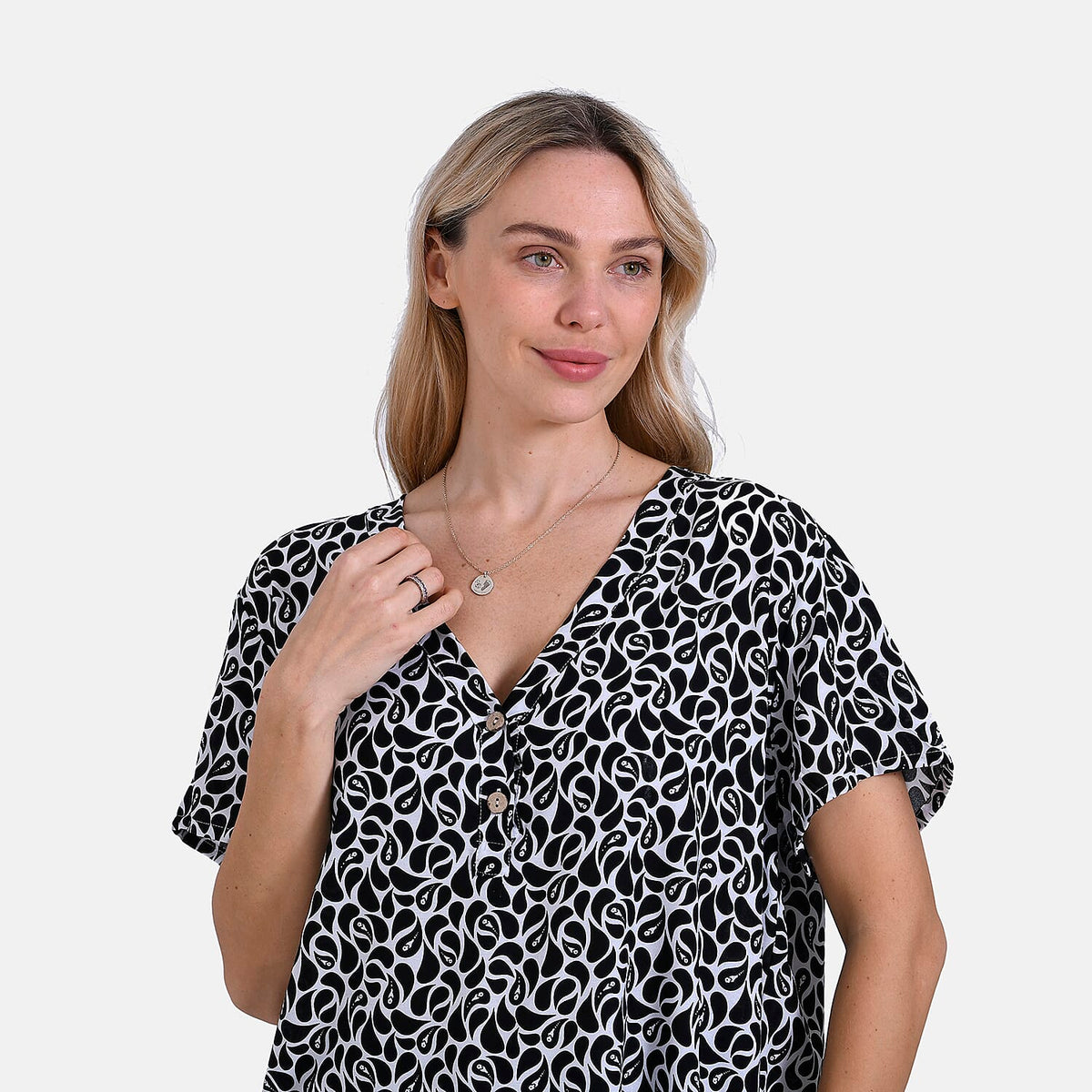 Tamsy Printed Blouse (Size 79x1 cm) - White - Black 8028279 6