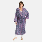 Silk Like Floral With Paisley Print Embroidered Kimono (One Size) - Purple & Multi