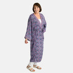 Silk Like Floral With Paisley Print Embroidered Kimono (One Size) - Purple & Multi