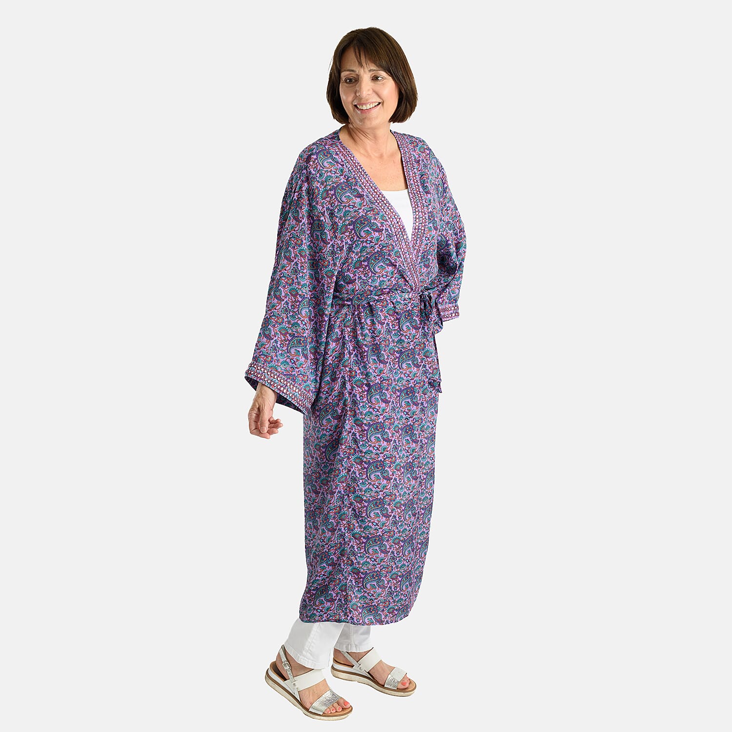 Tamsy Silk Like Floral With Paisley Print Embroidered Kimono 7364309 1