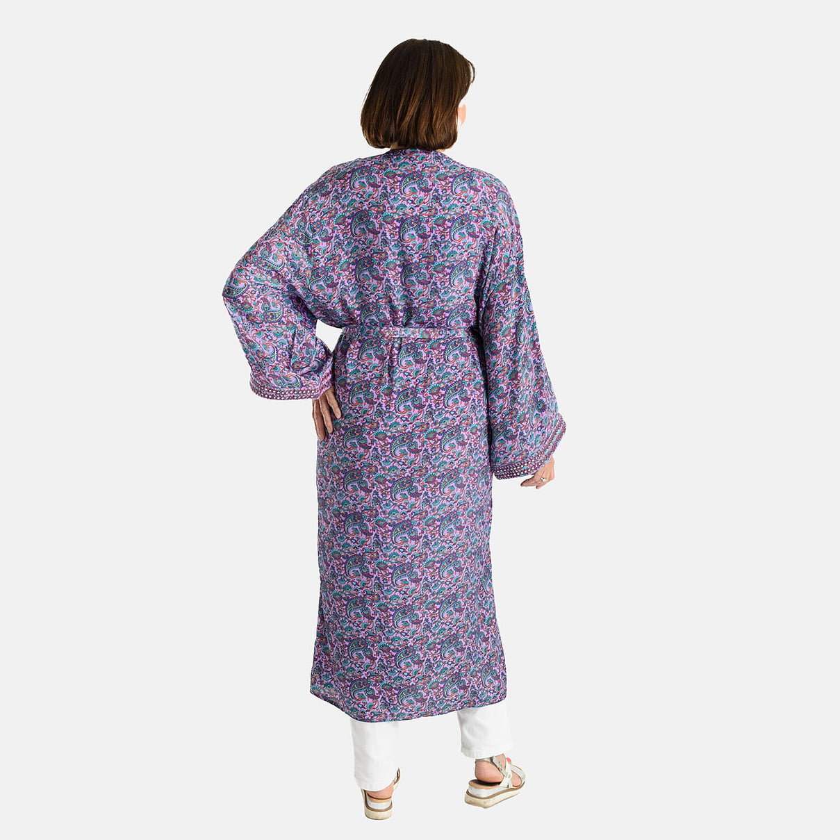 Tamsy Silk Like Floral With Paisley Print Embroidered Kimono 7364309 2