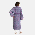 Silk Like Floral With Paisley Print Embroidered Kimono (One Size) - Purple & Multi