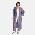 Silk Like Floral With Paisley Print Embroidered Kimono (One Size) - Purple & Multi