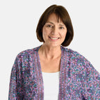 Silk Like Floral With Paisley Print Embroidered Kimono (One Size) - Purple & Multi