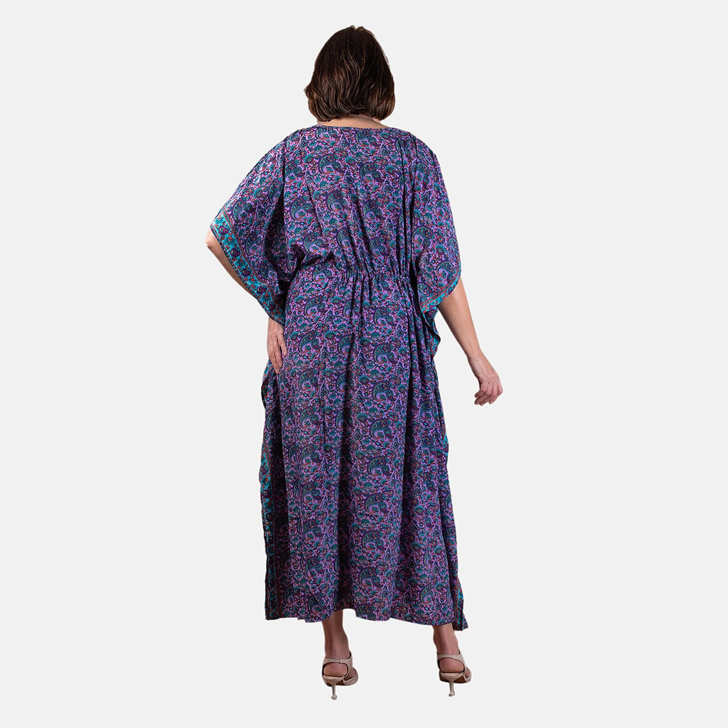 Tamsy Silk Like Floral with Paisley Print Embroidered Dress (One Size, 8-18) - Pink