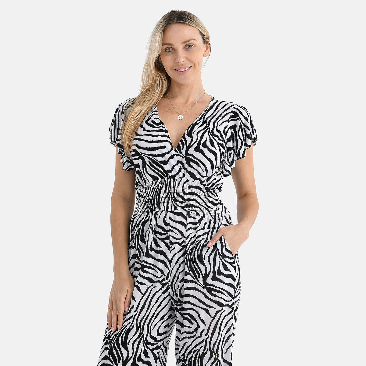 Tamsy Smocked Waist Stretch Jersey Wide Leg Jumpsuit V32582943 6