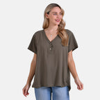 Tamsy Short Frill Sleeve V-Neck Relaxed fit Blouse (Size S-M) - Green