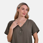 Tamsy Short Frill Sleeve V-Neck Relaxed fit Blouse (Size S-M) - Green